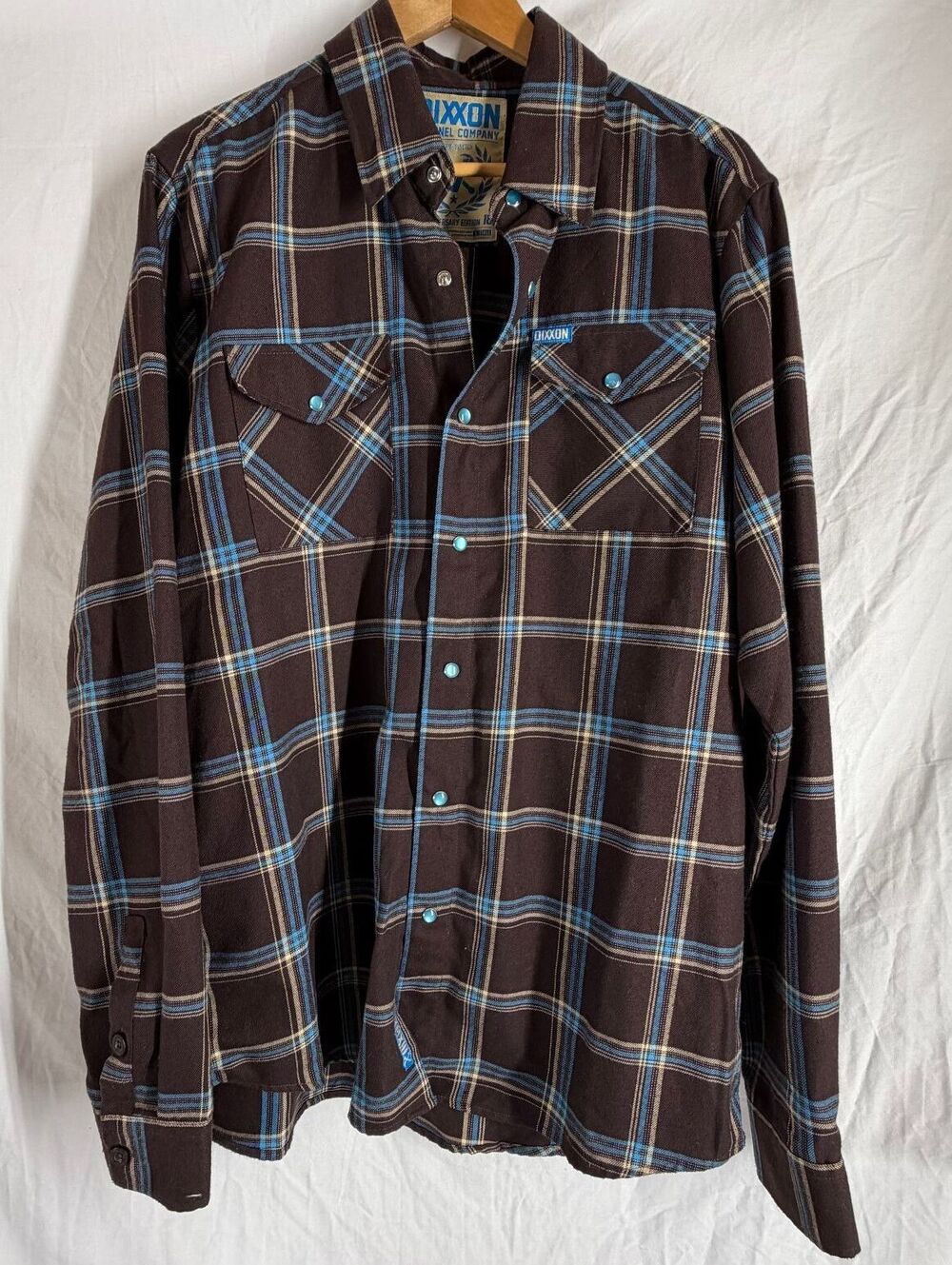 Dixxon Flannel Company Men's 13th Anniversary Edition Brown Blue Plaid Flannel L
